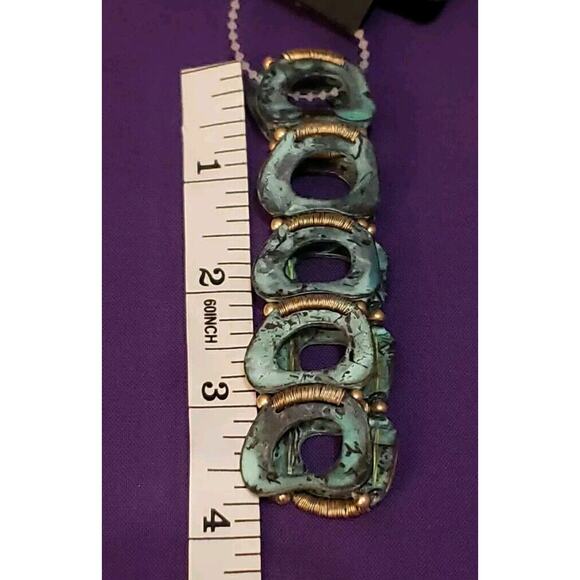 Carol Dauplaise Stretch Bracelet Light Blue & Black Stone, Gold Tone - Picture 6 of 8